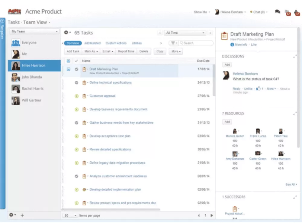 Interface of one of the top Replicon alternatives, displaying team member profiles and a list of tasks with due dates.